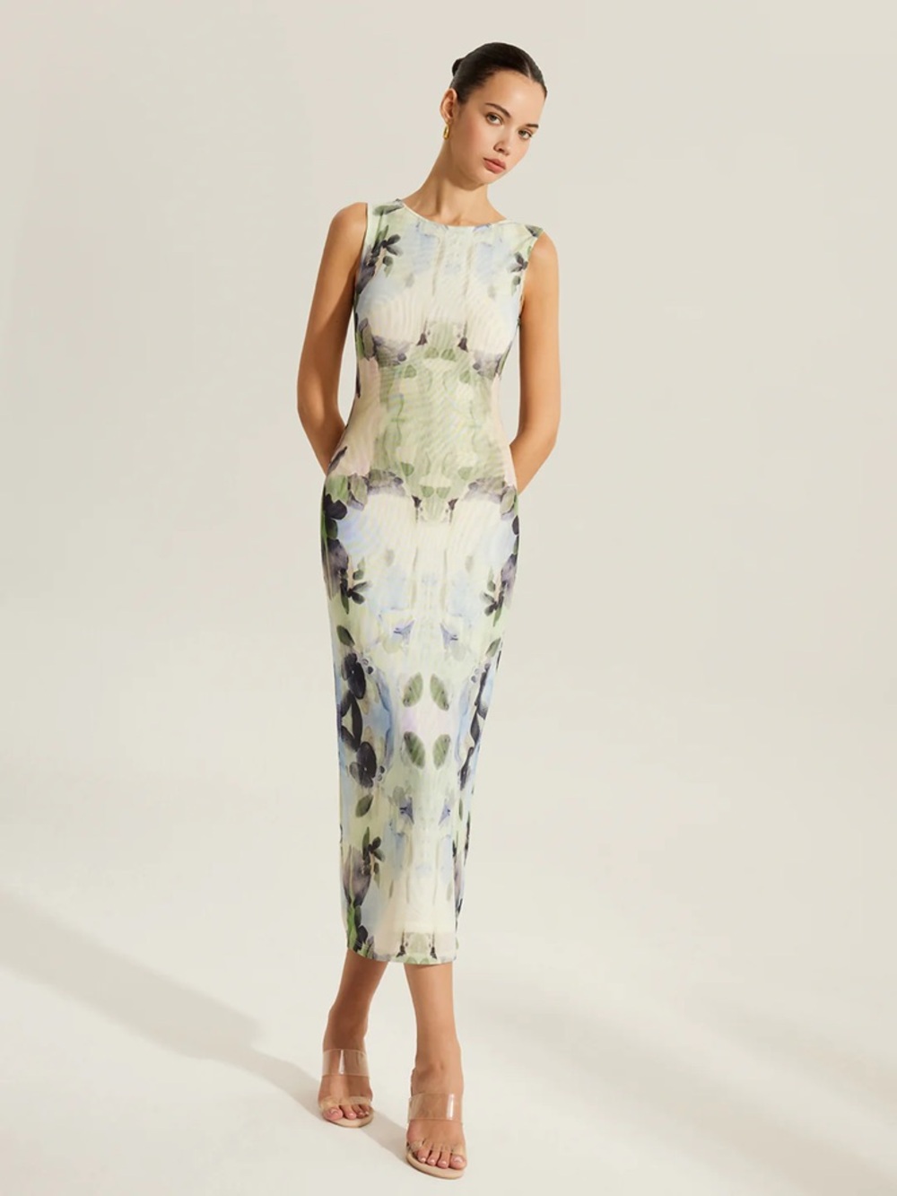 Commense Floral Print Sleeveless Mesh Dress - Picture 4 of 4
